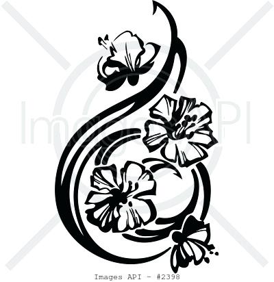 400x412 Floral Clipart Black White Flower Flower Drawing Free Vector