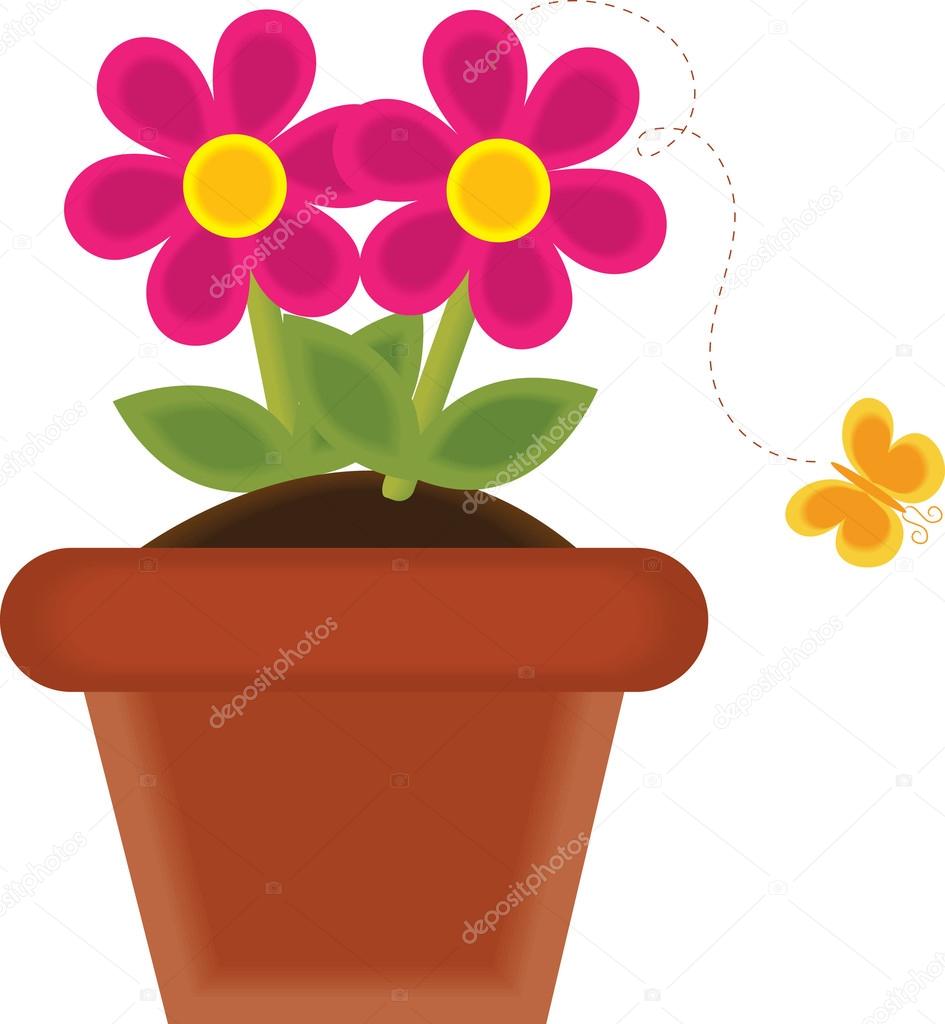 945x1024 Clip Art Illustration Of A Spring Flower Growing In A Pot Stock