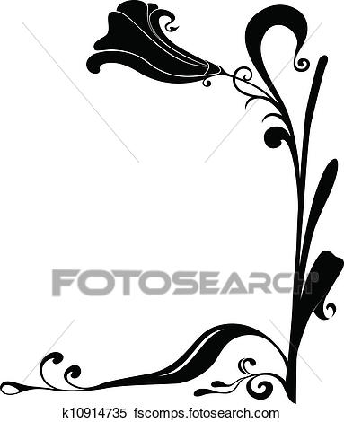 383x470 Clipart Of Vector Black Flower Frame For Corners K10914735