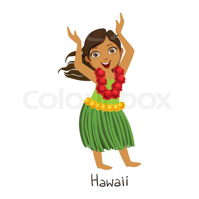 800x800 Cute Hula Girl. Vector Clip Art Illustration With Simple Gradients
