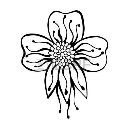 450x450 Zentangle Flower. The Image Is Hand Drawn. Black Outline On