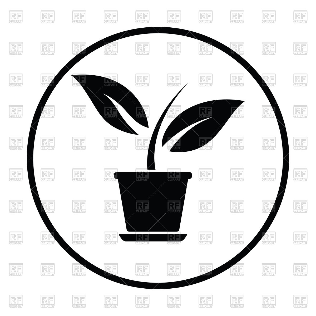 1200x1200 Thin Circle Design Of Plant In Flower Pot Icon Royalty Free Vector