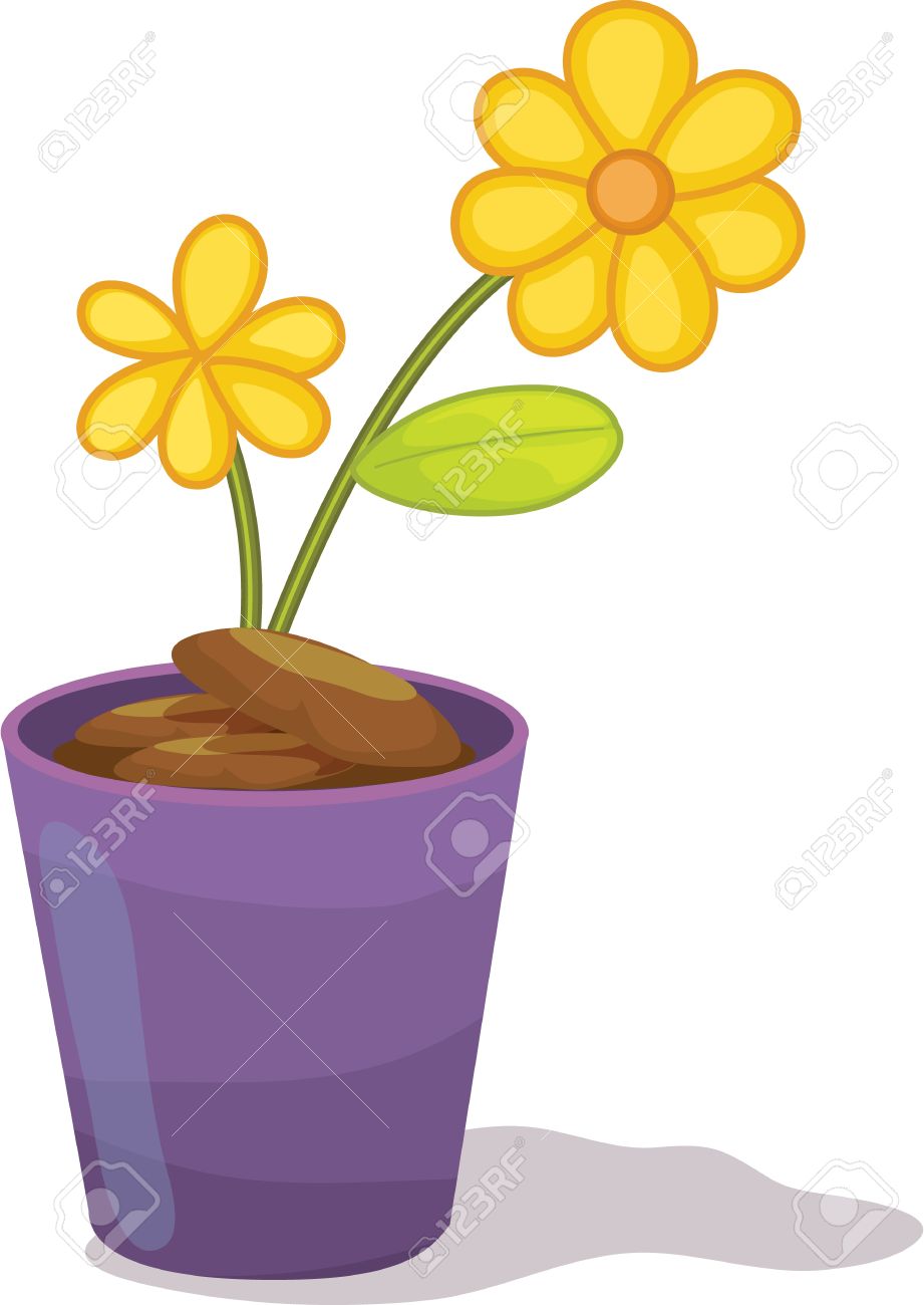 921x1300 Yellow Flowers In Purple Flower Pot Royalty Free Cliparts, Vectors