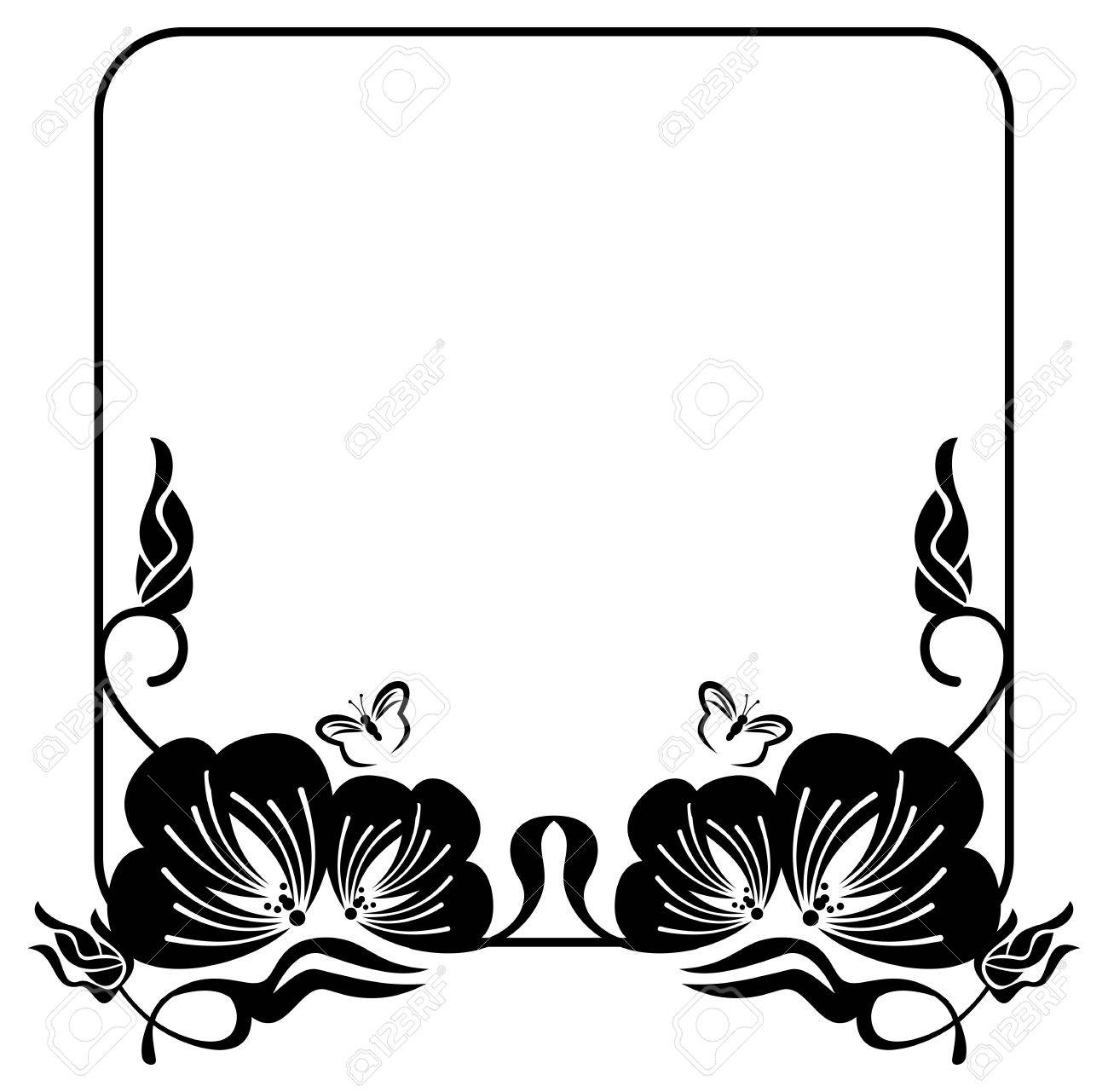 1300x1281 Square Flower Silhouette Frame With Free Space For Text Or Photo