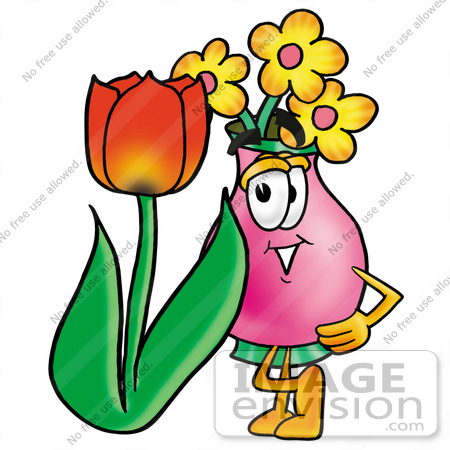450x450 Clip Art Graphic Of A Pink Vase And Yellow Flowers Cartoon