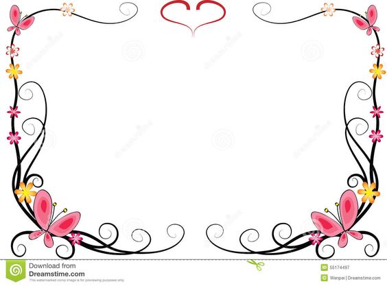 564x417 Frame Fleurs Vector Drawing Flowers And Butterfly With Frame