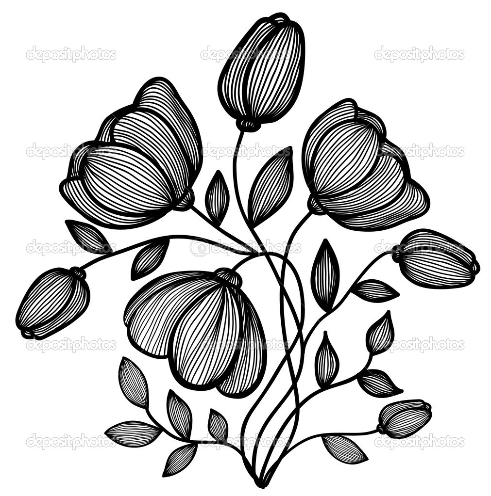 1011x1023 Flower Illustration Black And White Floweryweb Doodle N Draw