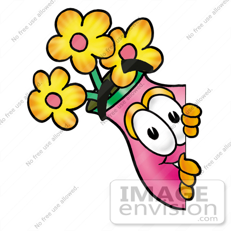 450x450 Clip Art Graphic Of A Pink Vase And Yellow Flowers Cartoon