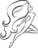 136x170 Clipart Of Flowing Hair Woman Line Art K3224234