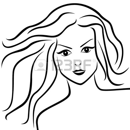 450x450 Abstract Portrait Of Young Woman With Flowing Hair, Hand Drawing
