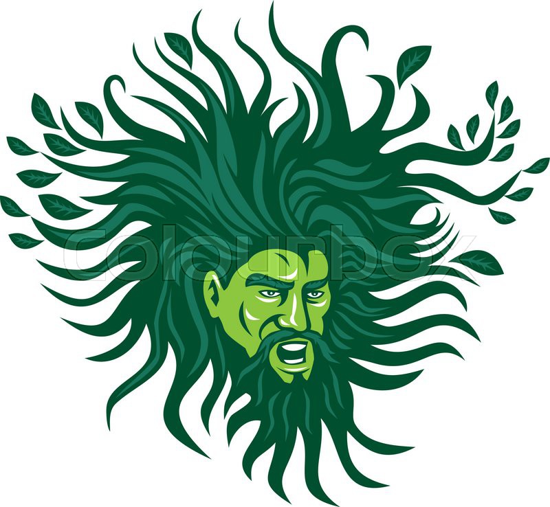 800x738 Illustration Of A Green Man Head Face With Flowing Hair And Leaves