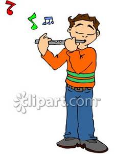225x300 Boy Playing Colorful Notes On The Flute Royalty Free Clipart Picture