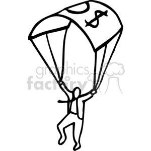 300x300 Royalty Free Black And White Man Flying On A Money Parachute