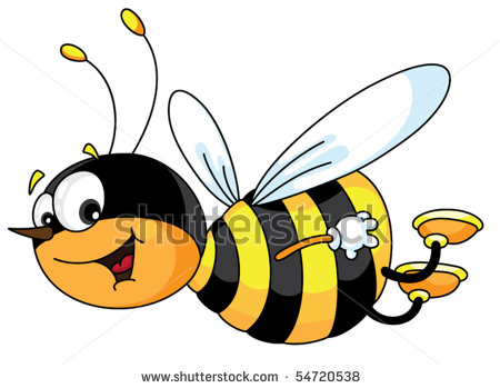 450x349 Of A Happy Bee Flying Through The Air With A Smile In A Vector