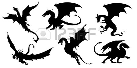 450x225 Dragon Silhouettes On The White Background Royalty Free Cliparts