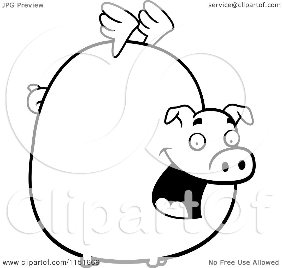1080x1024 Cartoon Clipart Of A Black And White Fat Flying Pig With Little