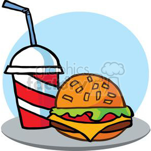 300x300 Royalty Free Fast Food Hamburger And A Soda 379286 Vector Clip Art