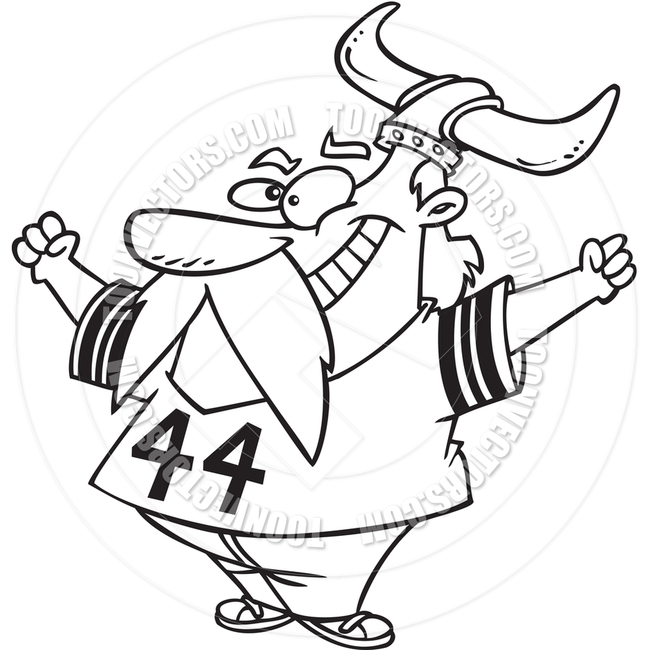 940x940 Cartoon Viking Football Fan (Black And White Line Art) By Ron