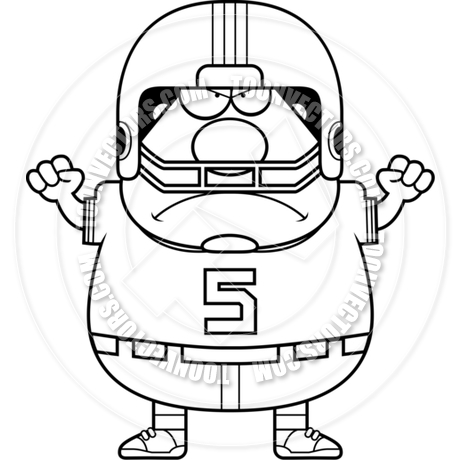 460x460 Cartoon Football Player Man Angry (Black And White Line Art) By