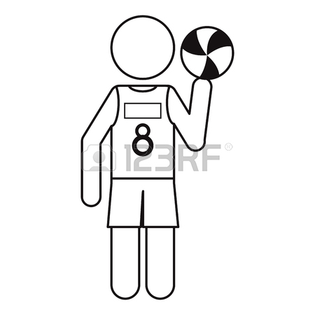 450x450 Volleyball Player Fine Black And White Outline Royalty Free