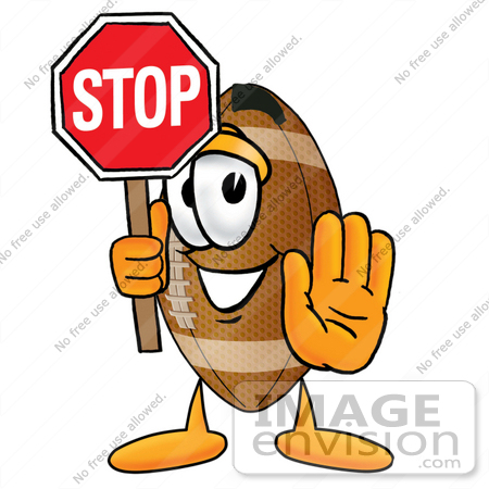 450x450 Clip Art Graphic Of A Football Cartoon Character Holding A Stop