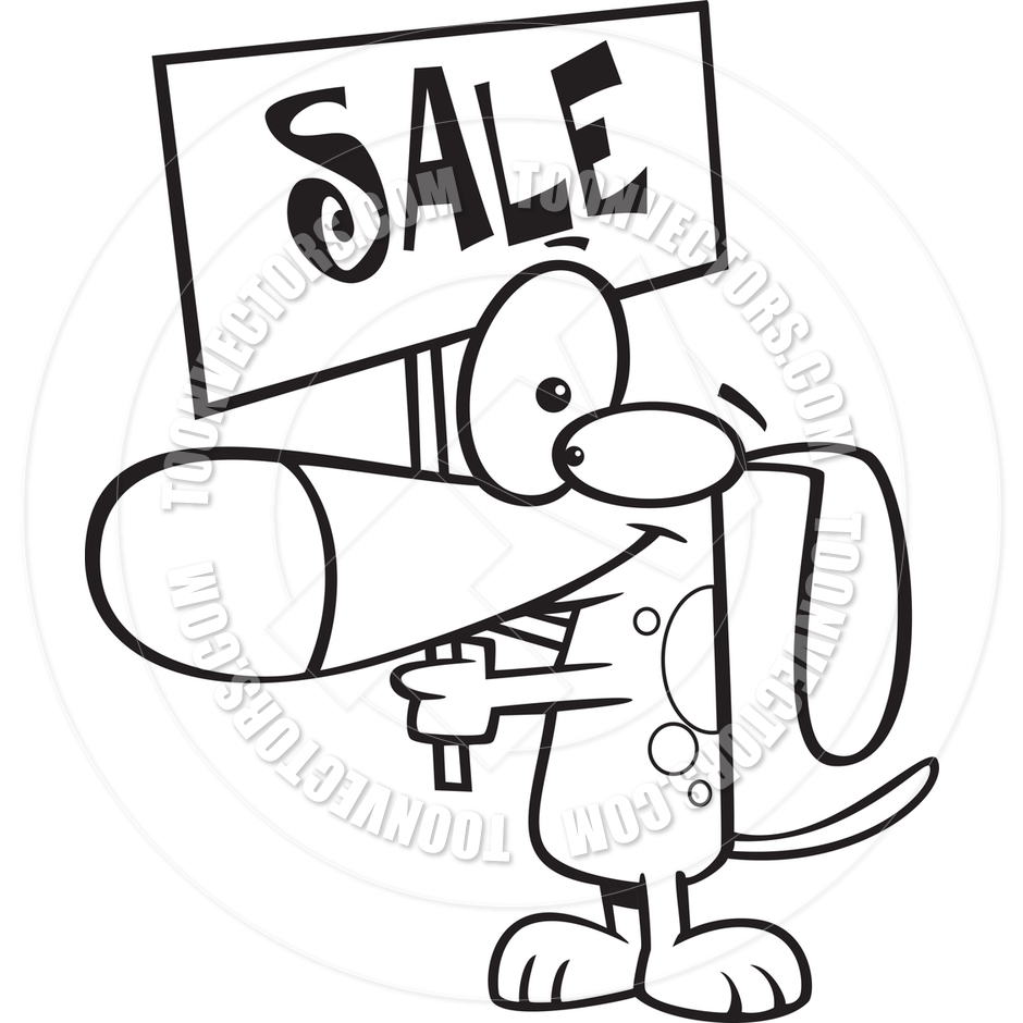 940x940 Cartoon Dog Holding Sale Sign (Black Amp White Line Art) By Ron
