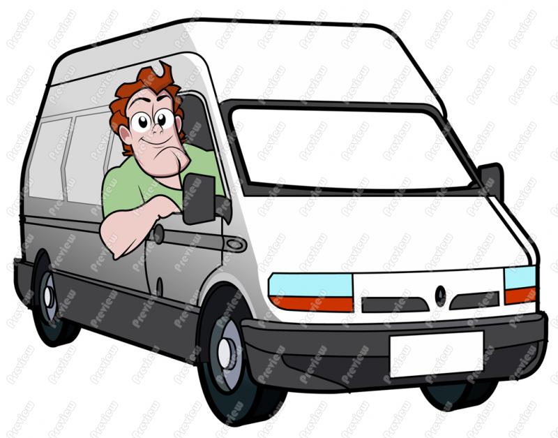 800x627 Man Driving Work Van Character Clip Art
