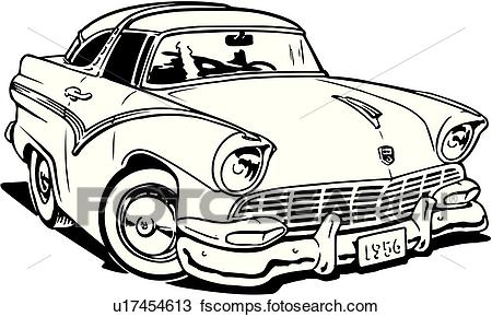 450x290 Clipart Of Illustration, Lineart, 1956, Ford, Crown, Victoria