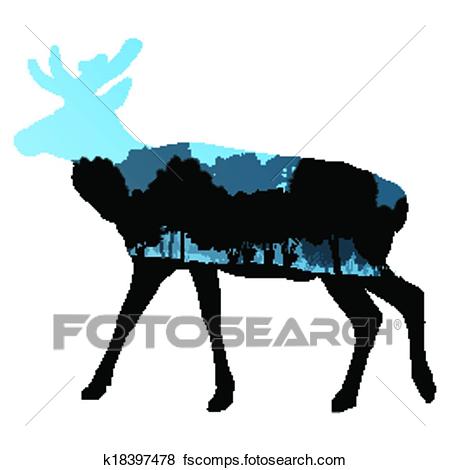450x470 Clip Art Of Deer Wild Animal Silhouette In Nature Forest Landscape