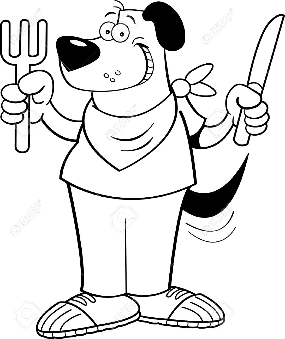 1092x1300 Black And White Illustration Of A Hungry Dog Holding A Knife