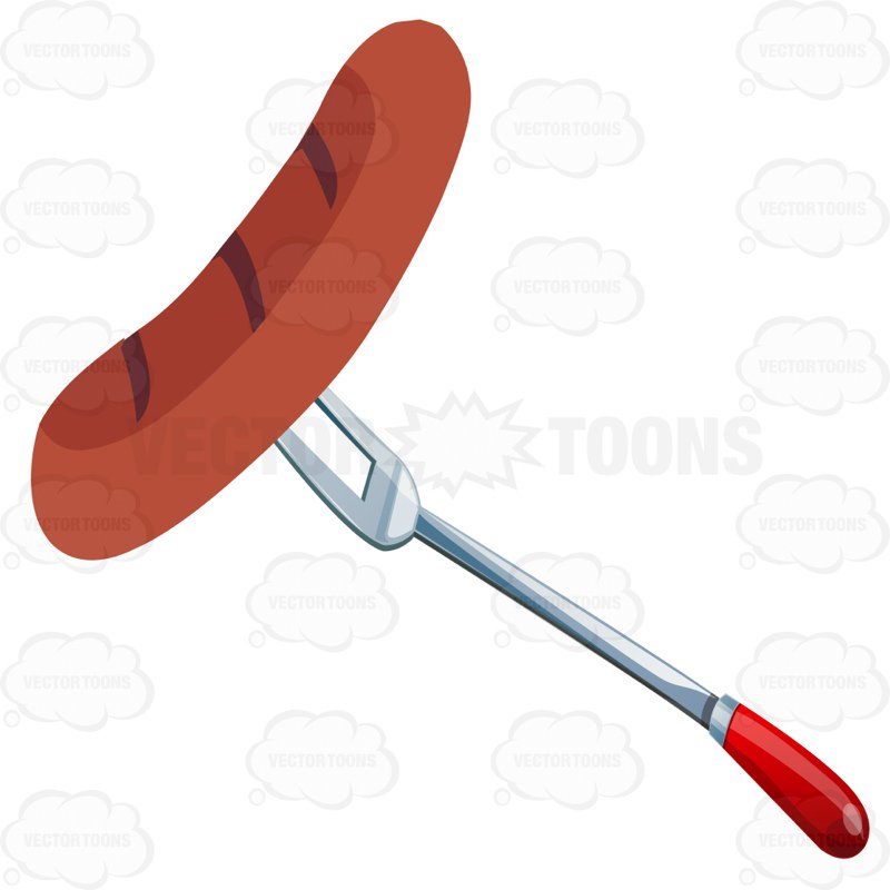 800x800 Hot Dog Or Sausage On A Grill Fork Cartoon Clipart