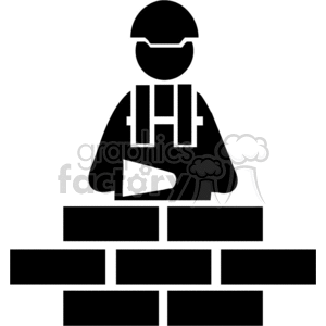 300x300 Royalty Free Black And White Bricklayer 370837 Vector Clip Art