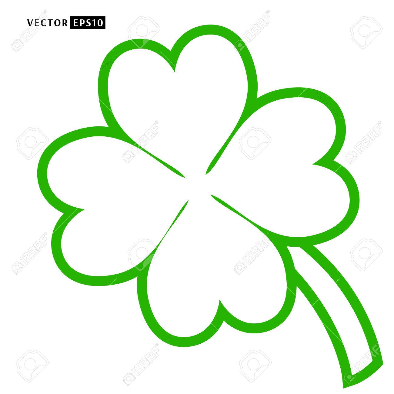 1300x1300 Lucky Four Leaf Clover Outline Vector Illustration Royalty Free