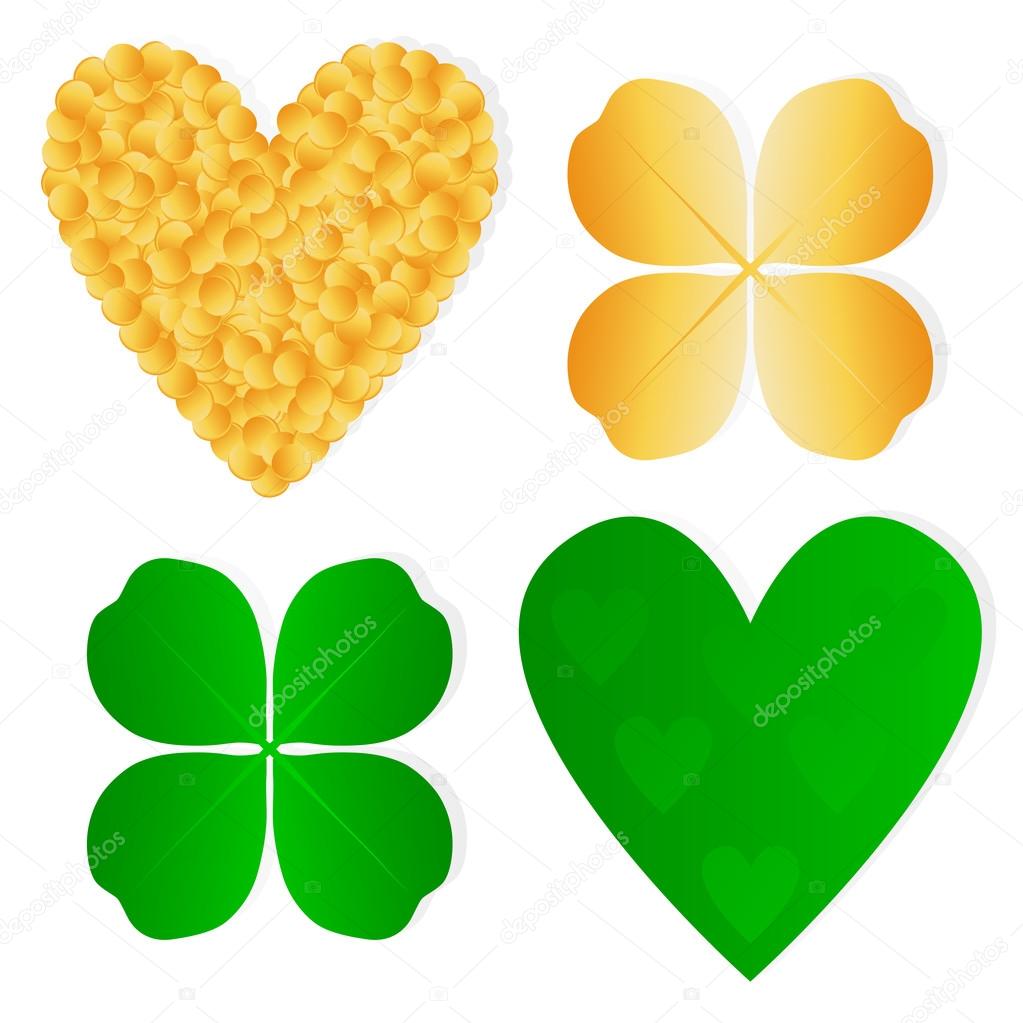 1023x1023 Four Leaf Clover Shamrock Luck Vector And Gold Coins Background