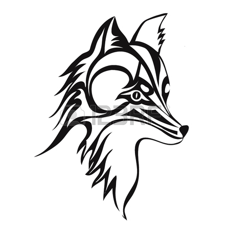450x450 Fox Or Dog Face, Tattoo. Vector Illustration, Isolated On White