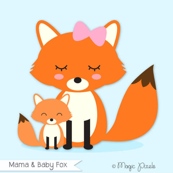 570x570 Fox Clip Art, Mama And Baby Fox Clipart, Forest Animals Clip Art