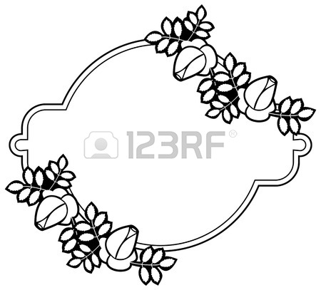 450x407 Black And White Silhouette Floral Frame. Ornament For Laser