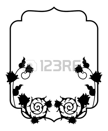 371x450 Black And White Silhouette Floral Frame. Vector Clip Art Royalty