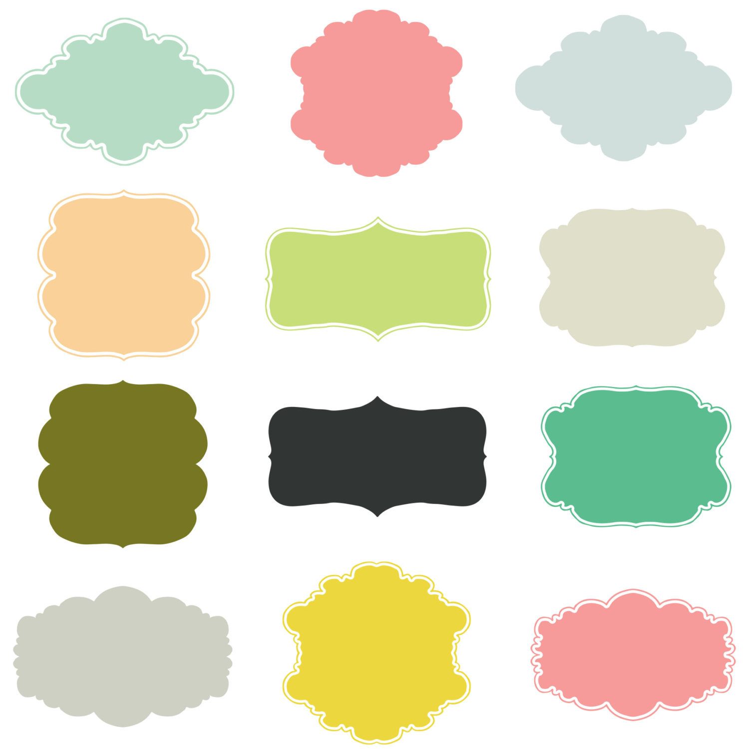 1500x1500 Buy5for8 Digital Frames Clipart Colored Label Digital Borders Tags