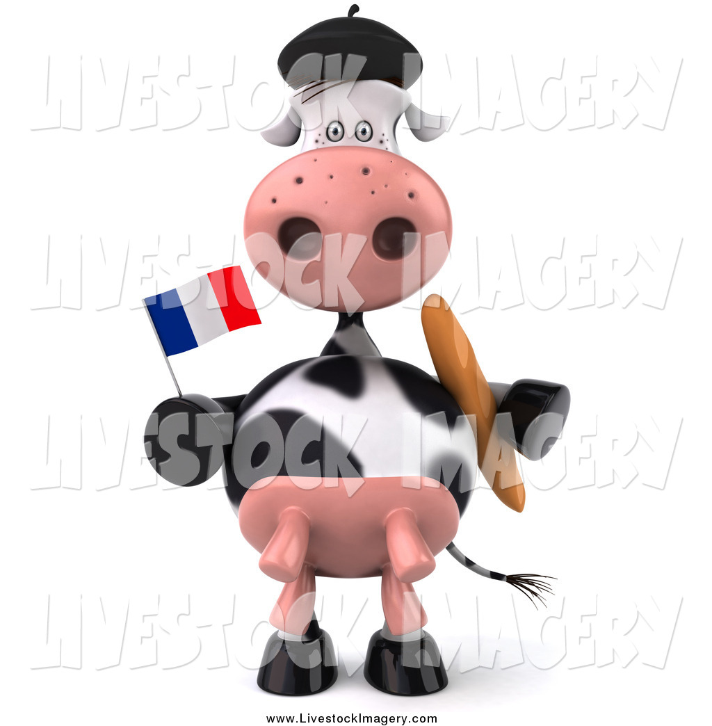 1024x1044 Clip Art Of A 3d Cow Holding A France Flag And Bread By Julos