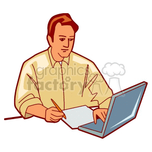 300x300 Royalty Free Cartoon Man Working On The Computer 159868 Vector