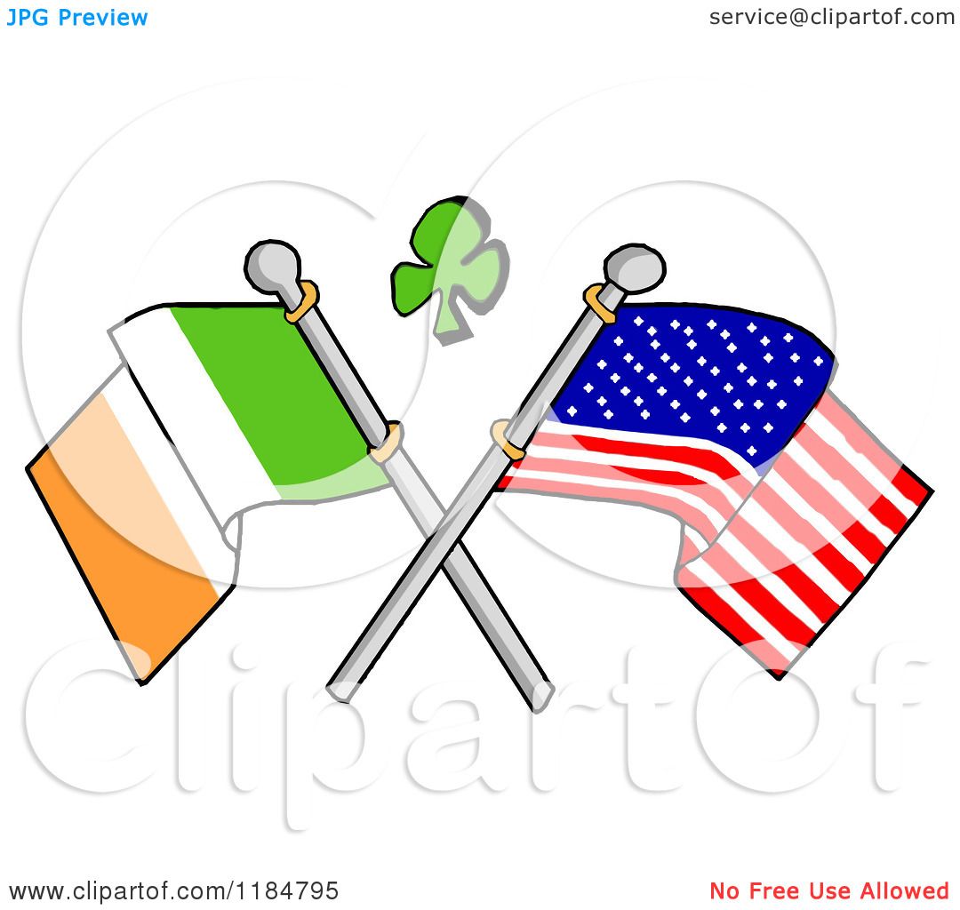 1080x1024 Cartoon Of A Shamrock Over Crossed Irish And American Flags