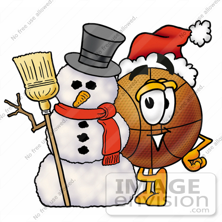 450x450 Clip Art Graphic Of A Basketball Cartoon Character With A Snowman