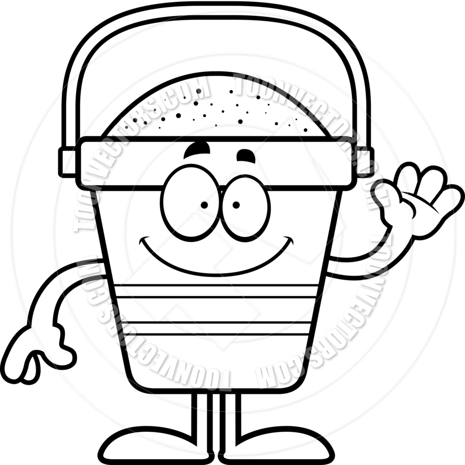 940x940 Cartoon Beach Bucket Waving (Black And White Line Art) By Cory