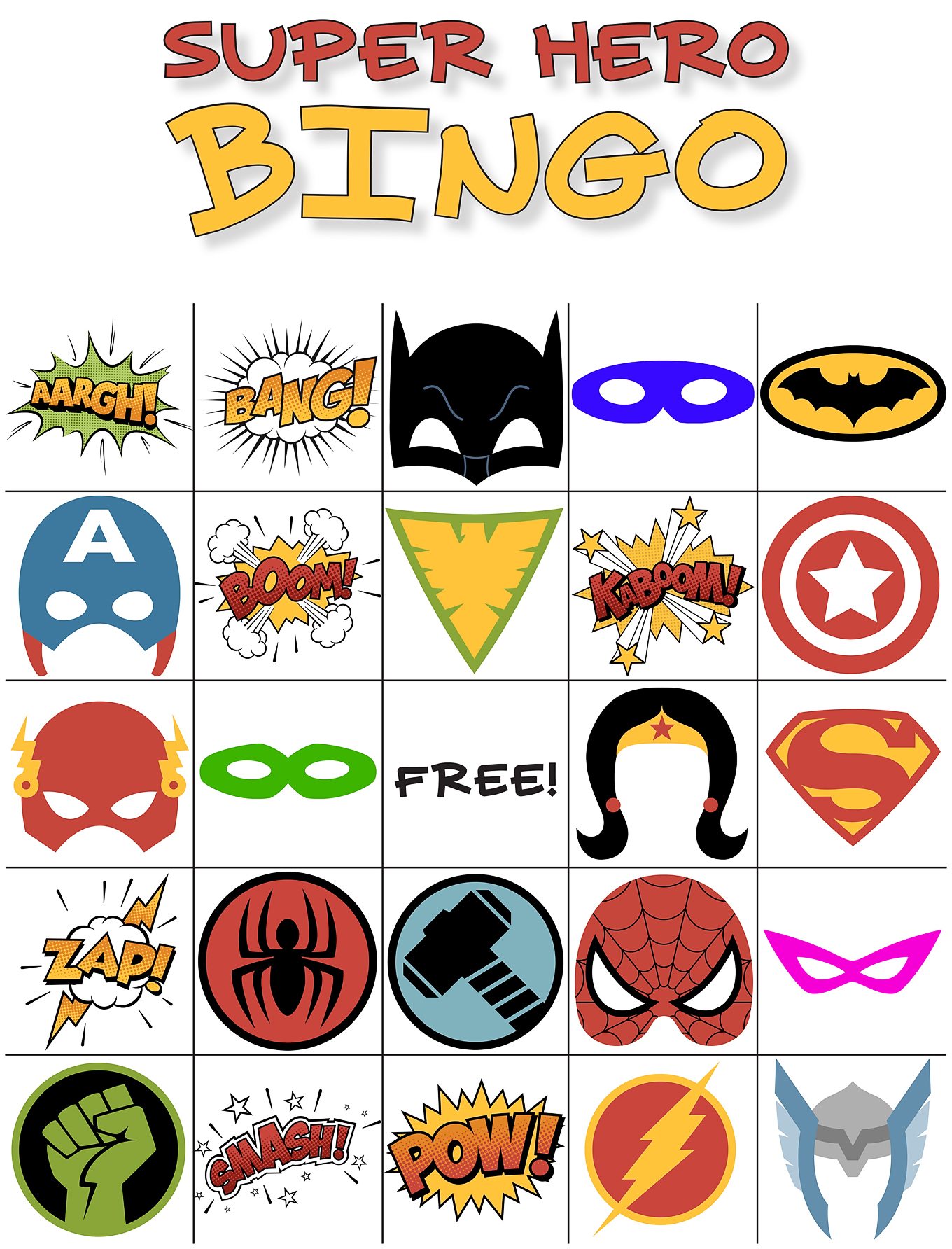 1360x1784 Free Printable Super Hero Bingo Party