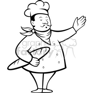 300x300 Royalty Free Chef Holding A Baguette Black White Clipart 388376
