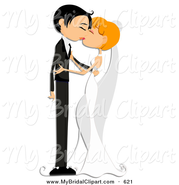 600x620 Bridal Clipart Of A Young Bride And Groom Kissing