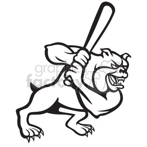 300x300 Royalty Free Baseball Bulldog Player Batting Black White 389994