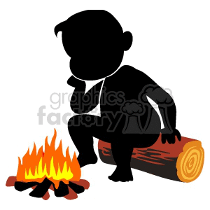 300x300 Royalty Free Cartoon Man Sitting By A Campfire 161958 Vector Clip