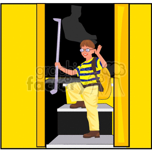 300x300 Royalty Free Cartoon Student Getting Off A Yellow School Bus